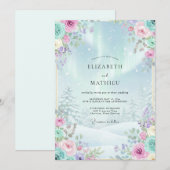 Hellblauer magischer Winterwald Hochzeit Einladung (Vorne/Hinten)