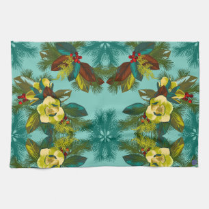 Hellblauer Magnolien-Blumenprint-Küchenhandtuch Geschirrtuch