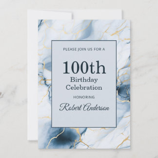 Hellblauer Marmor 100. Geburtstag Einladung