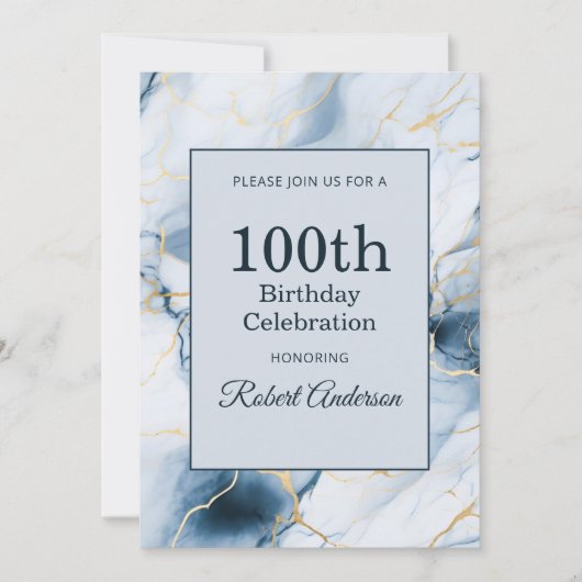 Hellblauer Marmor 100. Geburtstag Einladung (Vorderseite)