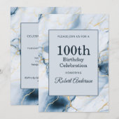 Hellblauer Marmor 100. Geburtstag Einladung (Vorne/Hinten)