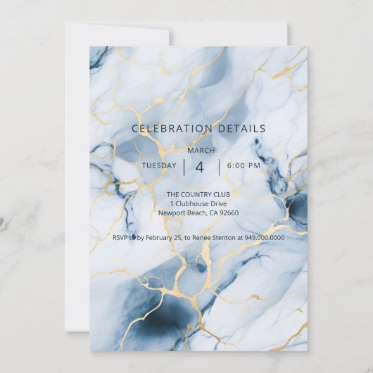 Hellblauer Marmor 50. Geburtstag Einladung (Rückseite)
