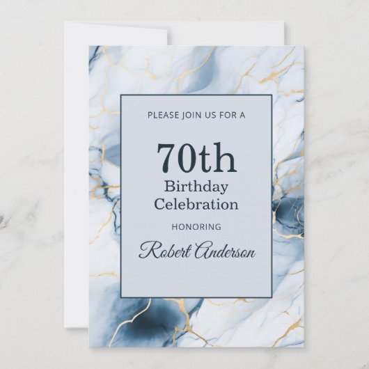 Hellblauer Marmor 70. Geburtstag Einladung (Vorderseite)