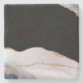 Hellblauer Marmor-Achat Schwarzes Goldenes Glitter Steinuntersetzer (Vorderseite)