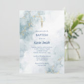 Hellblauer Marmor Gold Glitzer Orthodoxe Taufe Einladung (Stehend Vorderseite)