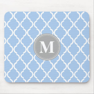 Hellblauer marokkanischer Gitter Grau Monogram Mousepad
