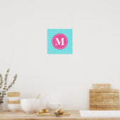 Hellblauer marokkanischer Gitter rosa Monogramm Poster (Küche)