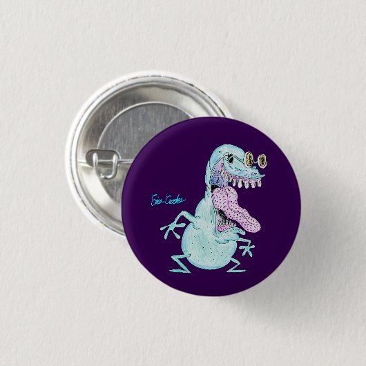 hellblauer Monster-Alien-Cartoon Button (Vorne & Hinten)