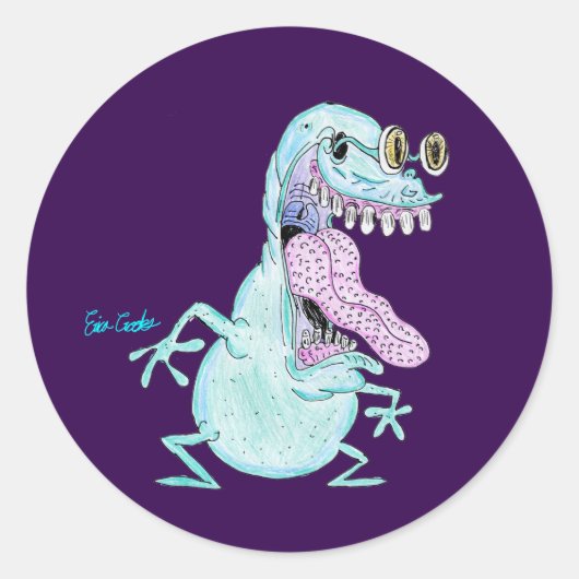 hellblauer Monster-Alien-Cartoon Runder Aufkleber (Vorderseite)