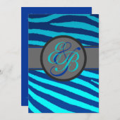 Hellblauer Neon Zebra Streifen Hochzeitseinladunge Einladung (Vorne/Hinten)