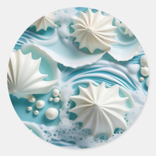 Hellblauer Ozean Hintergrund mit Seashells Runder Aufkleber (Vorderseite)