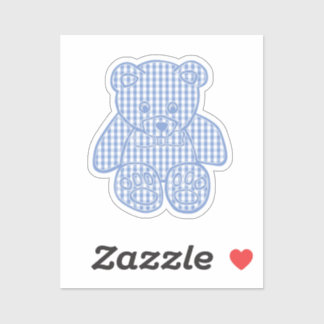 Hellblauer Pastell-Gingham-Teddybär Aufkleber