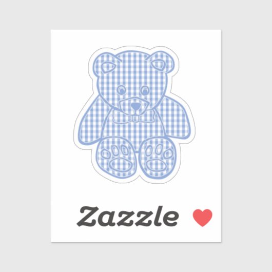 Hellblauer Pastell-Gingham-Teddybär Aufkleber (Blatt)
