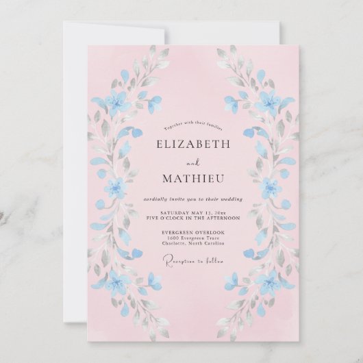 Hellblauer Pinselstrich-Schwung zur Hochzeit Einladung (Vorderseite)
