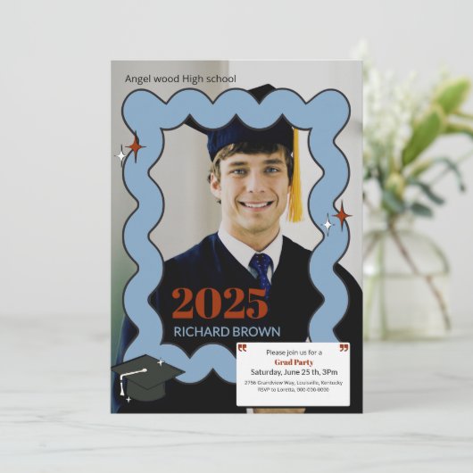 Hellblauer Retro-Abschluss Ankündigung (Stehend Vorderseite)