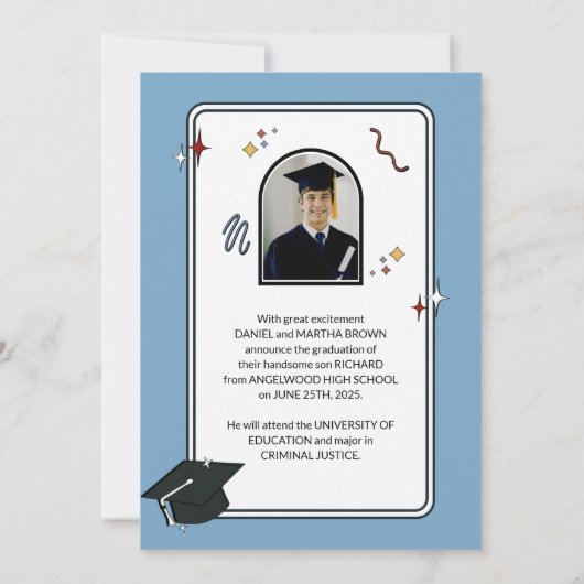 Hellblauer Retro-Abschluss Ankündigung (Rückseite)