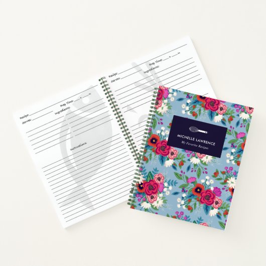 Hellblauer rosa Boho Blumenmuster Notizblock (Innenseite)