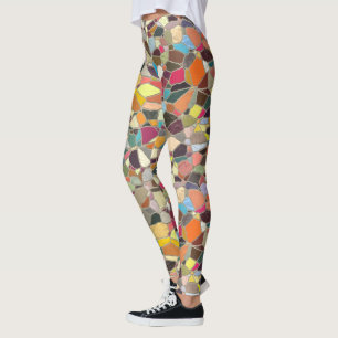 Hellblauer Rosa Gelborange Lila Mosaik Leggings
