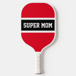 Hellblauer Schwarz-weißer Streifen SUPER MAMA Text Pickleball Schläger