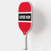 Hellblauer Schwarz-weißer Streifen SUPER MAMA Text Pickleball Schläger (Links)