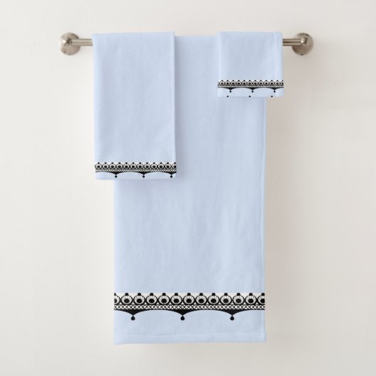 Hellblauer schwarzer Besatz Badhandtuch Set (Insitu)