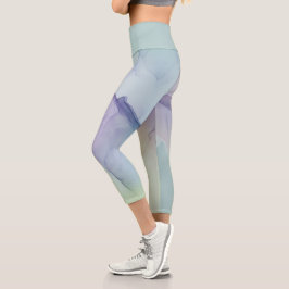 hellblauer Seideneffekt Capri Leggings