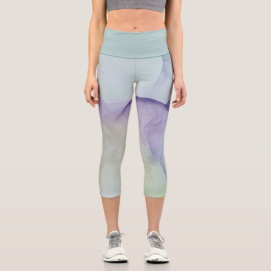 hellblauer Seideneffekt Capri Leggings (Vorderseite)