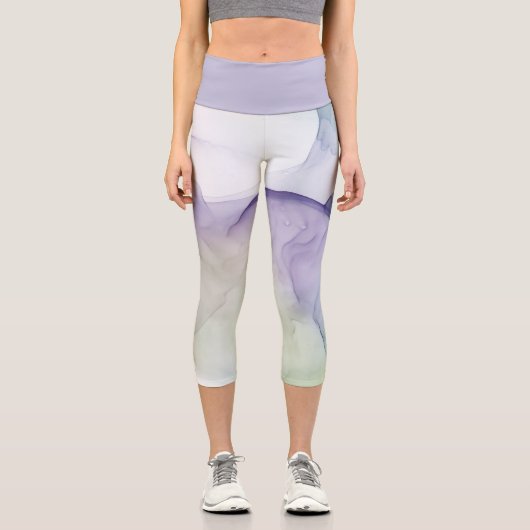 hellblauer Seideneffekt Capri Leggings (Vorderseite)