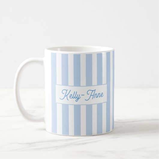 Hellblauer Streifen Monogramm Kaffeetasse (Links)
