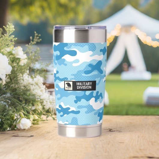 Hellblauer Tarnmuster Thermobecher (Hochzeit (gedreht))