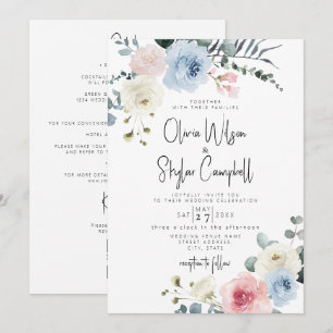 Hellblauer tropischer QR bei einer Hochzeit Einladung