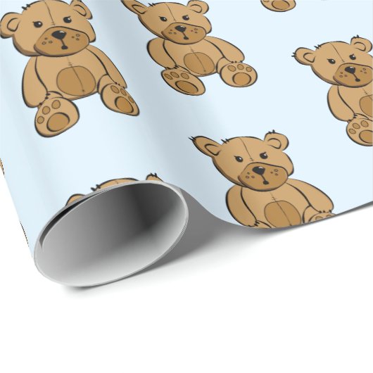 Hellblauer und brauner Teddybären-Bärenjunge Geschenkpapier (Rolleneckpunkt)