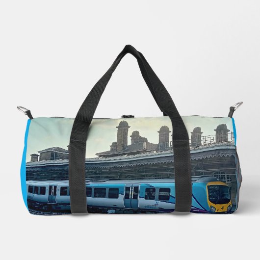 Hellblauer und gelber Zug Duffle Bag (Vorderseite)