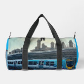 Hellblauer und gelber Zug Duffle Bag (Rückseite)