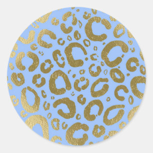 Hellblauer und goldener Glam-Leopardenprint-Party Runder Aufkleber