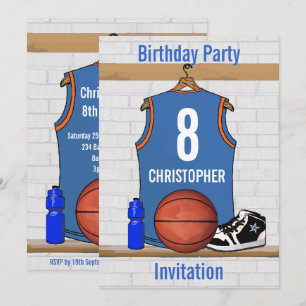 Hellblauer und orange Basketball-Jersey-Geburtstag Einladung