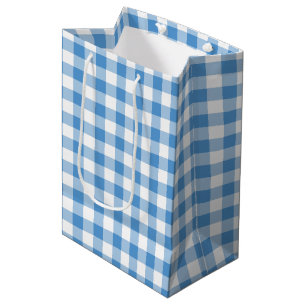 Hellblauer und weißer Gingham-karierte Mittlere Geschenktüte
