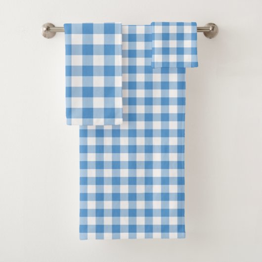 Hellblauer und weißer Gingham-kariertes Tuch-Set Badhandtuch Set (Insitu)