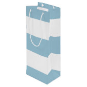 Hellblauer und weißer Streifen mit Monogramm Geschenktüte Für Weinflaschen (Rückseite Schrägansicht)