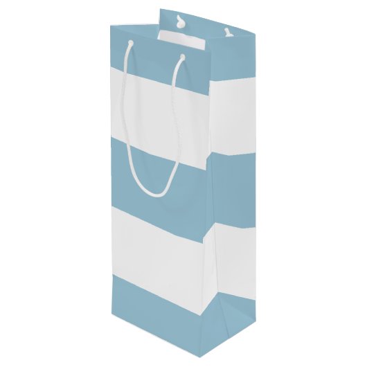 Hellblauer und weißer Streifen mit Monogramm Geschenktüte Für Weinflaschen (Rückseite Schrägansicht)