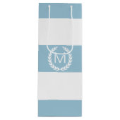 Hellblauer und weißer Streifen mit Monogramm Geschenktüte Für Weinflaschen (Vorderseite)