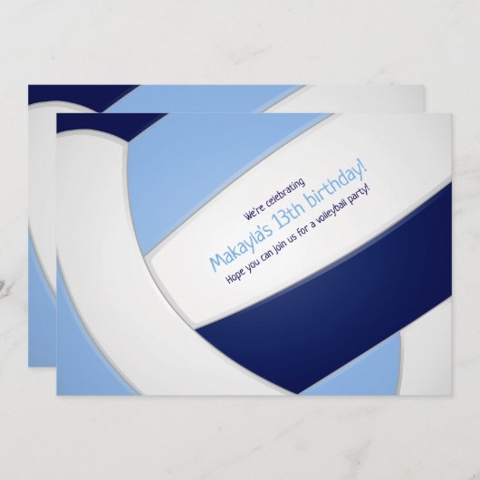 hellblauer Volleyballmädchen Einladung (Vorne/Hinten)