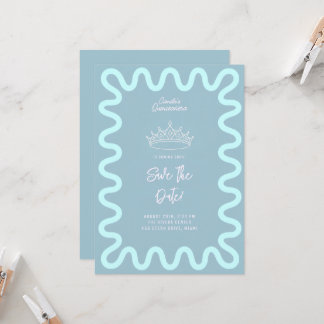 Hellblauer welliger Rahmen Quinceanera Save the Da Einladung