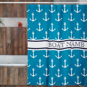 Hellblaues Anker Muster Nautilisches Bootsname Duschvorhang
