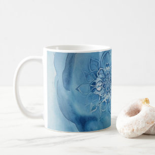 Hellblaues Aquarell-Blumen-Mandala Kaffeetasse