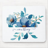Hellblaues Aquarell-Blumenmuster personalisiert Mousepad (Vorne)