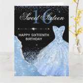 Hellblaues Aquarellkleid Sweet 16 Geburtstag Karte (Gelbe Blume)