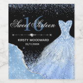 Hellblaues Aquarellkleid Sweet 16 Geburtstag Weinetikett (Einzelnes Label)