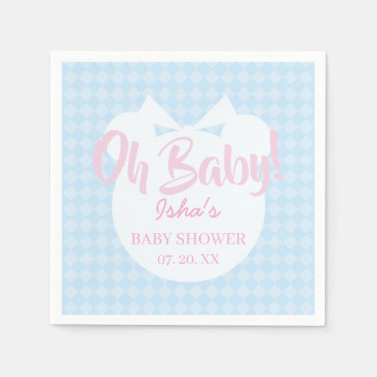 Hellblaues Band-Bär-Babyshower-Papiernapkin Serviette (Vorderseite)