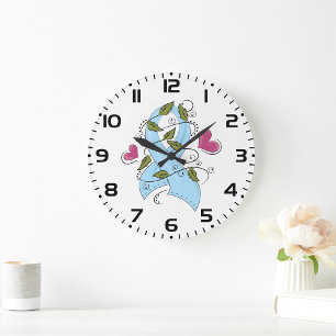 Hellblaues Bewusstseinsband Unterstützung und Hoff Große Wanduhr